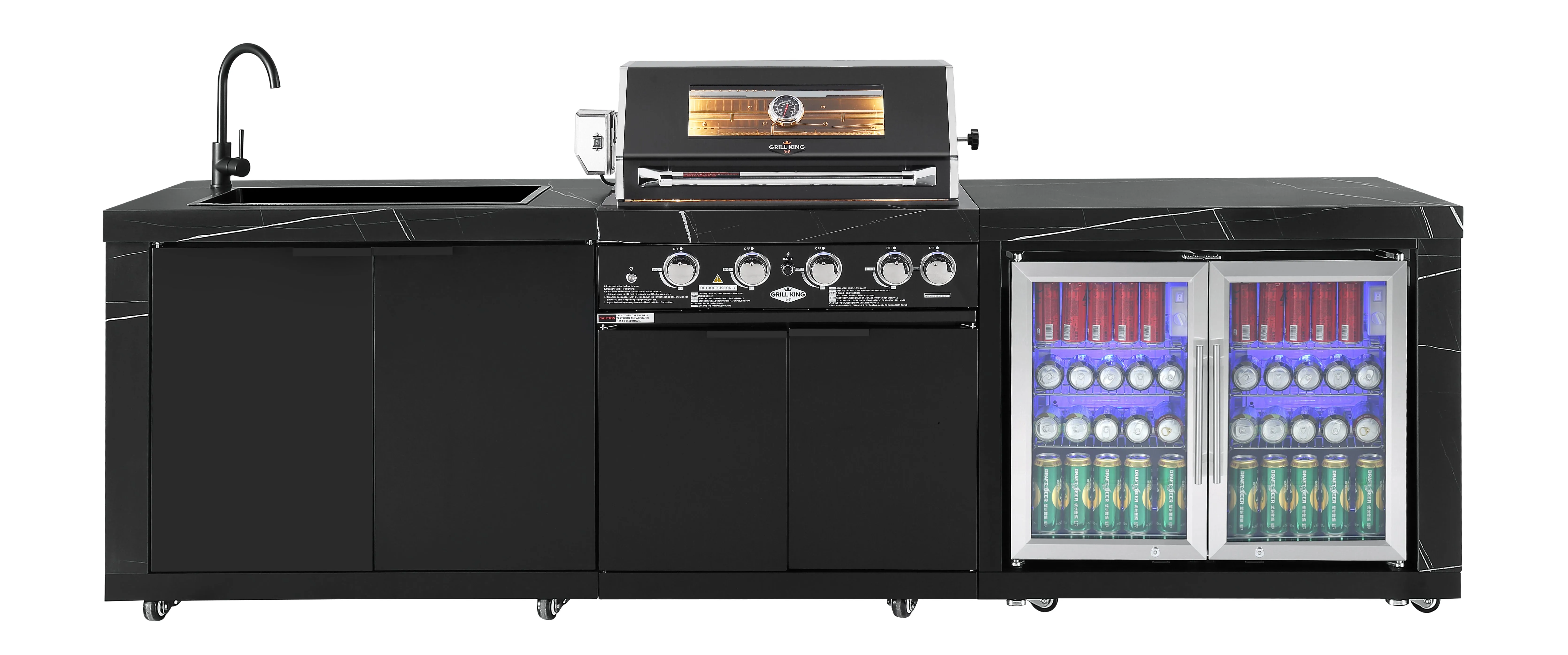 2.4M Rockpool 4B: Designer Black Outdoor BBQ Kitchen Package inc Fridge, Sink Rear Infrared, Rotisserie, BBQ Cover
