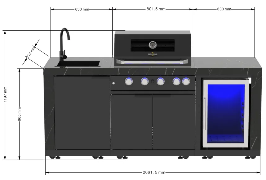2.4M Rockpool 4B: Designer Black Outdoor BBQ Kitchen Package inc Fridge, Sink Rear Infrared, Rotisserie, BBQ Cover