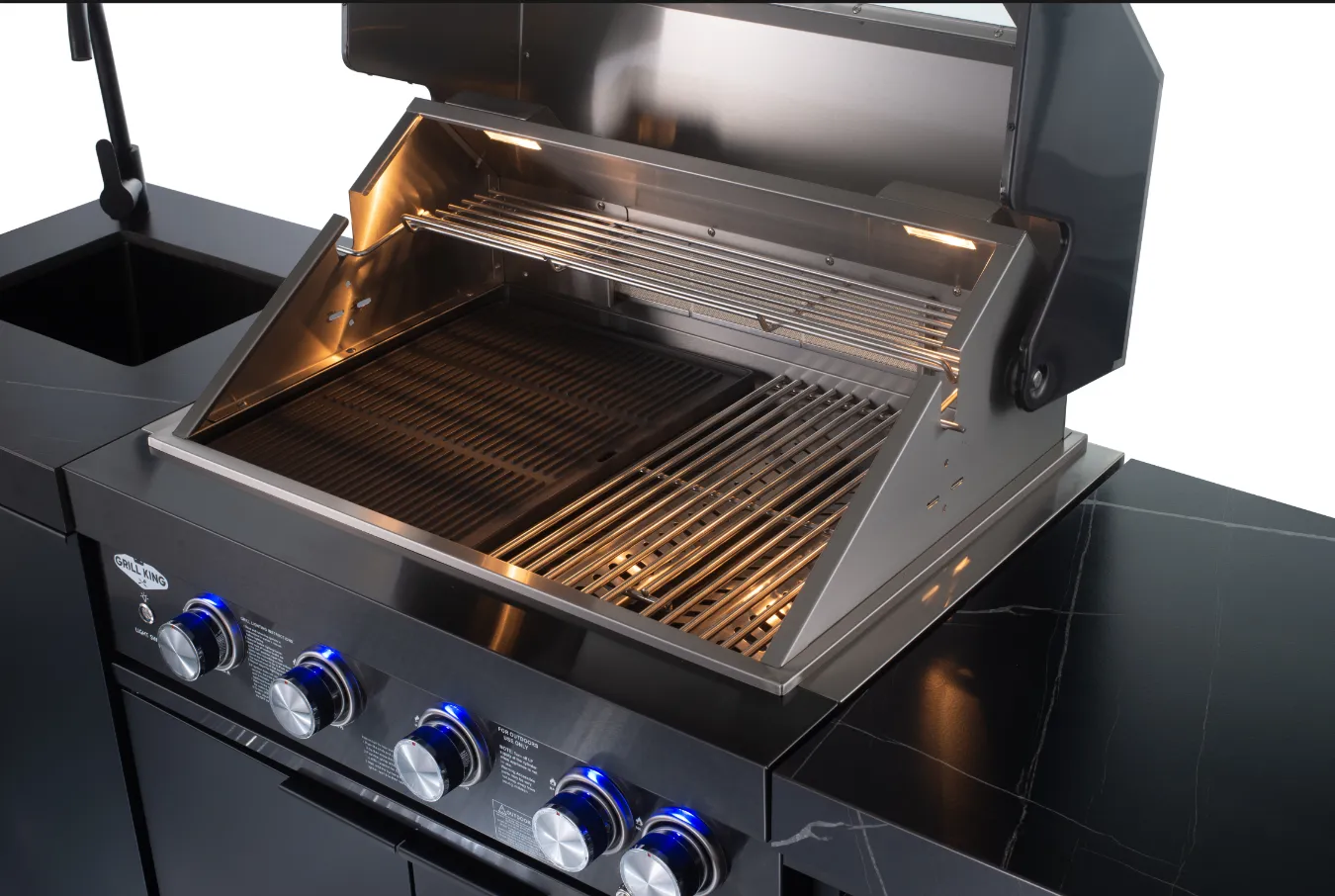 2.4M Rockpool 4B: Designer Black Outdoor BBQ Kitchen Package inc Fridge, Sink Rear Infrared, Rotisserie, BBQ Cover