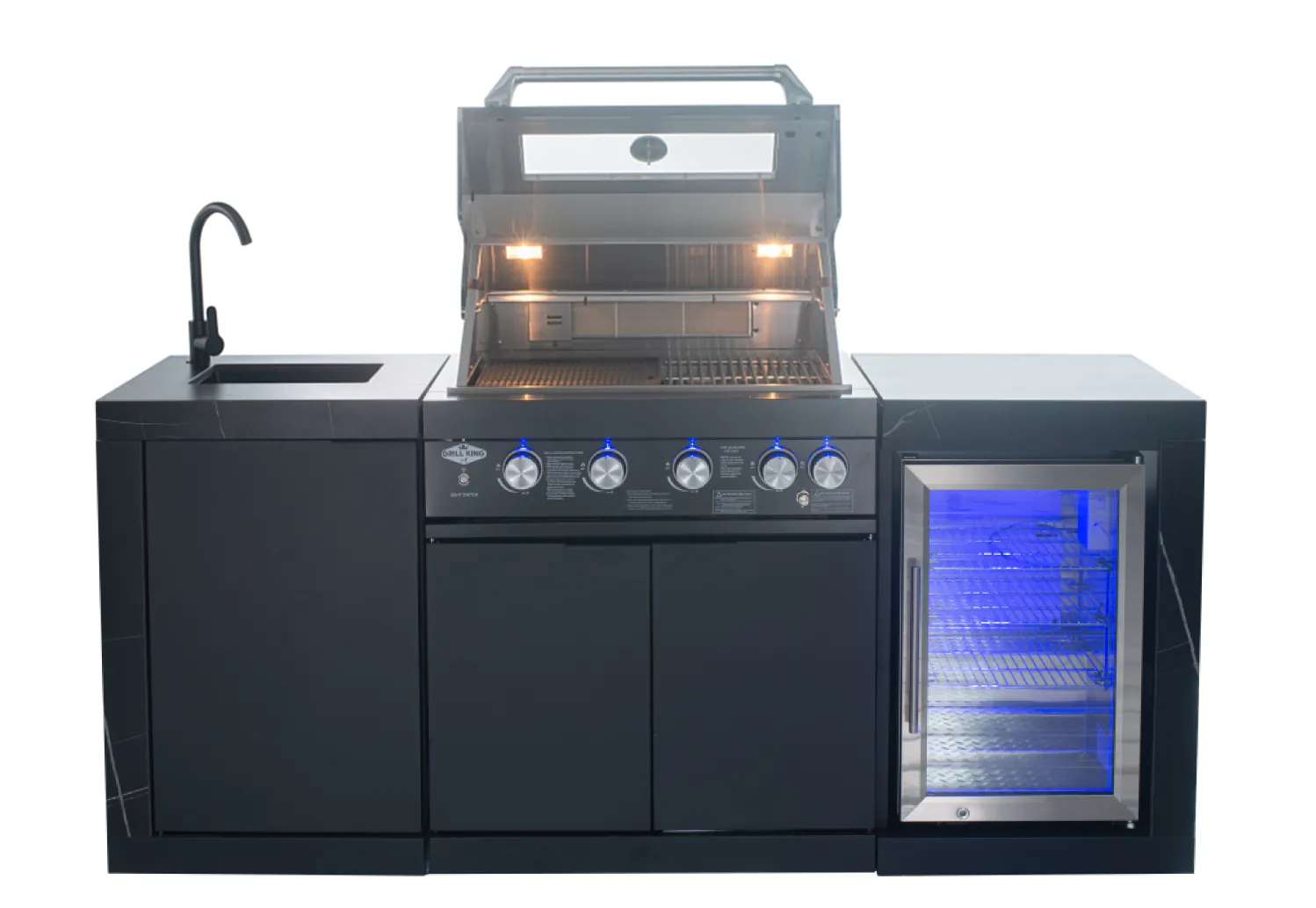 2.4M Rockpool 4B: Designer Black Outdoor BBQ Kitchen Package inc Fridge, Sink Rear Infrared, Rotisserie, BBQ Cover