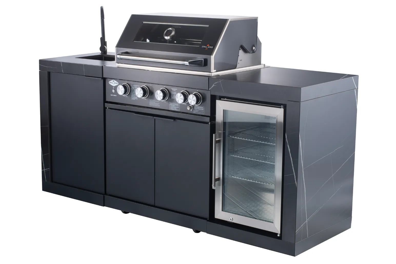 2.4M Rockpool 4B: Designer Black Outdoor BBQ Kitchen Package inc Fridge, Sink Rear Infrared, Rotisserie, BBQ Cover