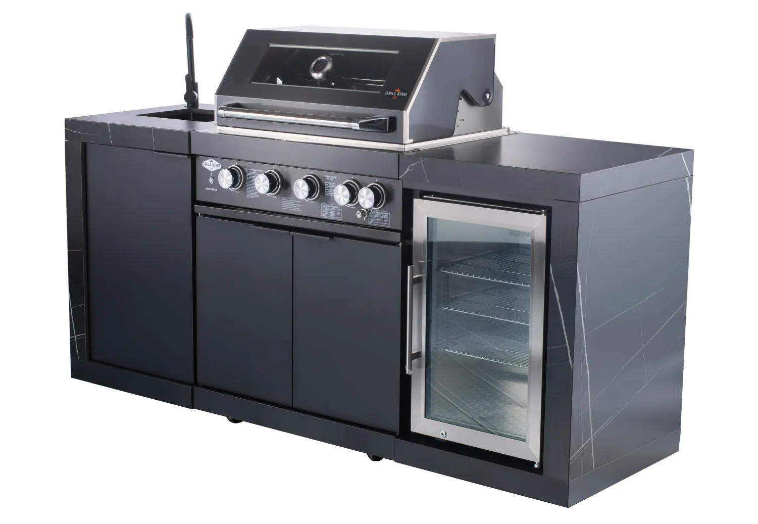 2.4M Rockpool 4B: Designer Black Outdoor BBQ Kitchen Package inc Fridge, Sink Rear Infrared, Rotisserie, BBQ Cover
