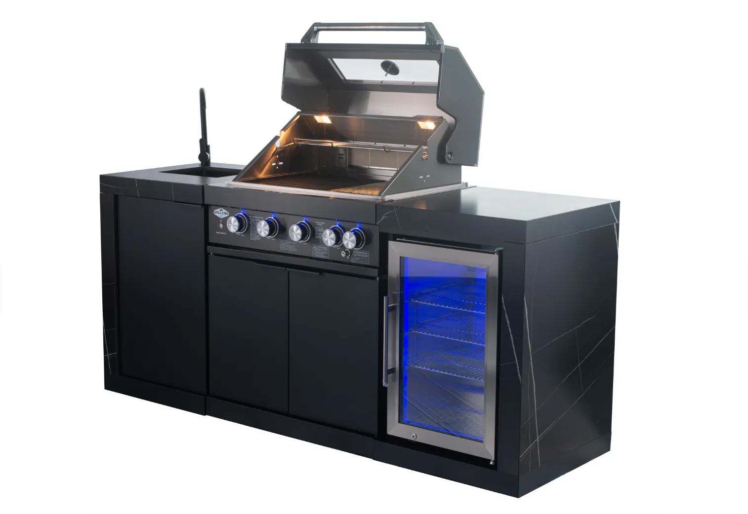 2.4M Rockpool 4B: Designer Black Outdoor BBQ Kitchen Package inc Fridge, Sink Rear Infrared, Rotisserie, BBQ Cover