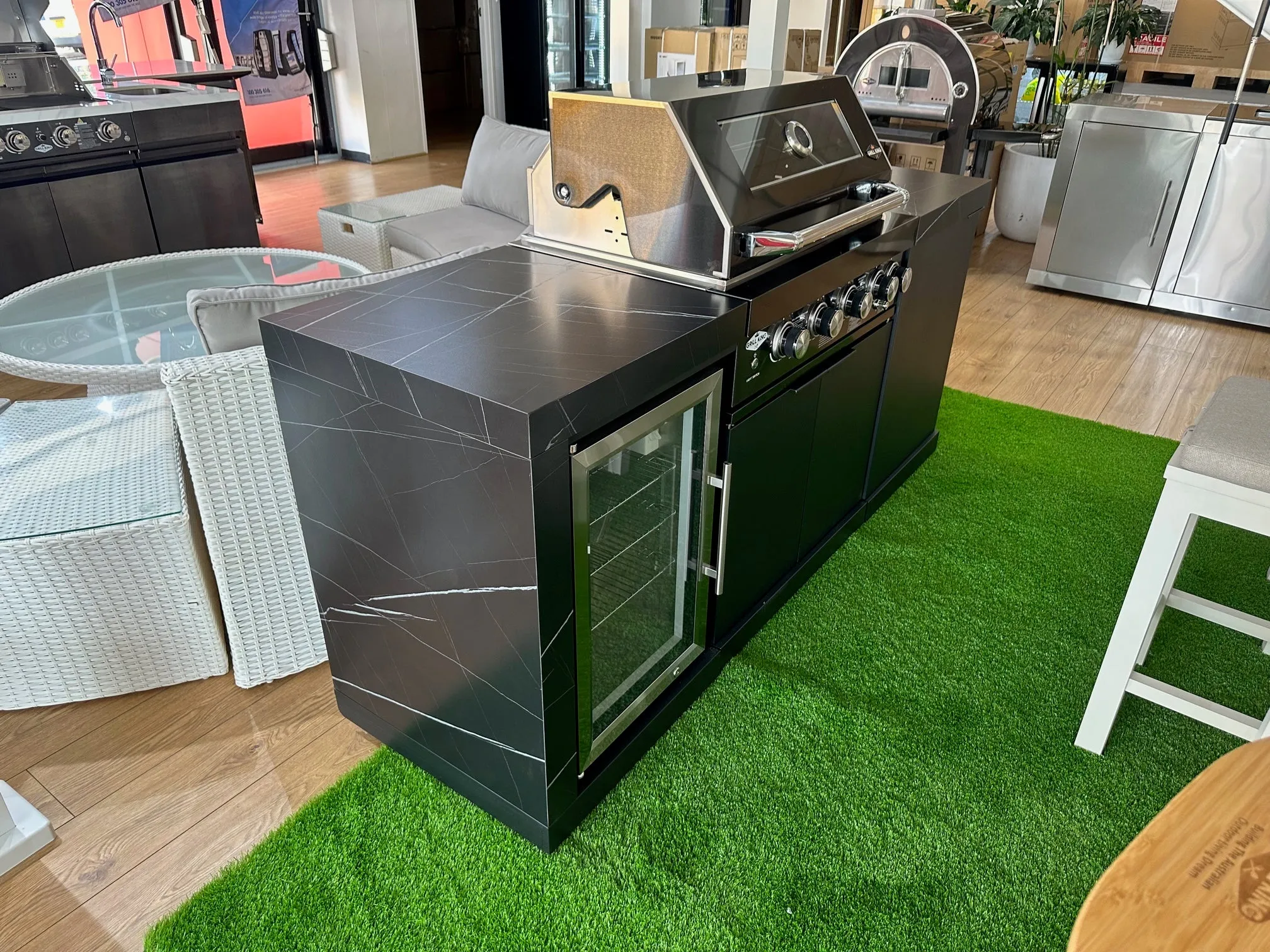 2.4M Rockpool 4B: Designer Black Outdoor BBQ Kitchen Package inc Fridge, Sink Rear Infrared, Rotisserie, BBQ Cover