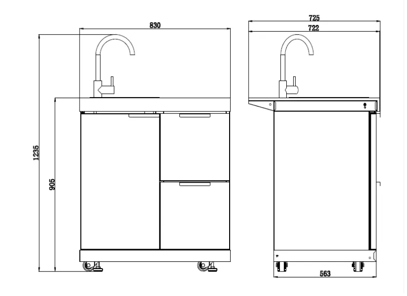 2.4M Rockpool 4B: Designer Black Outdoor BBQ Kitchen Package inc Fridge, Sink Rear Infrared, Rotisserie, BBQ Cover