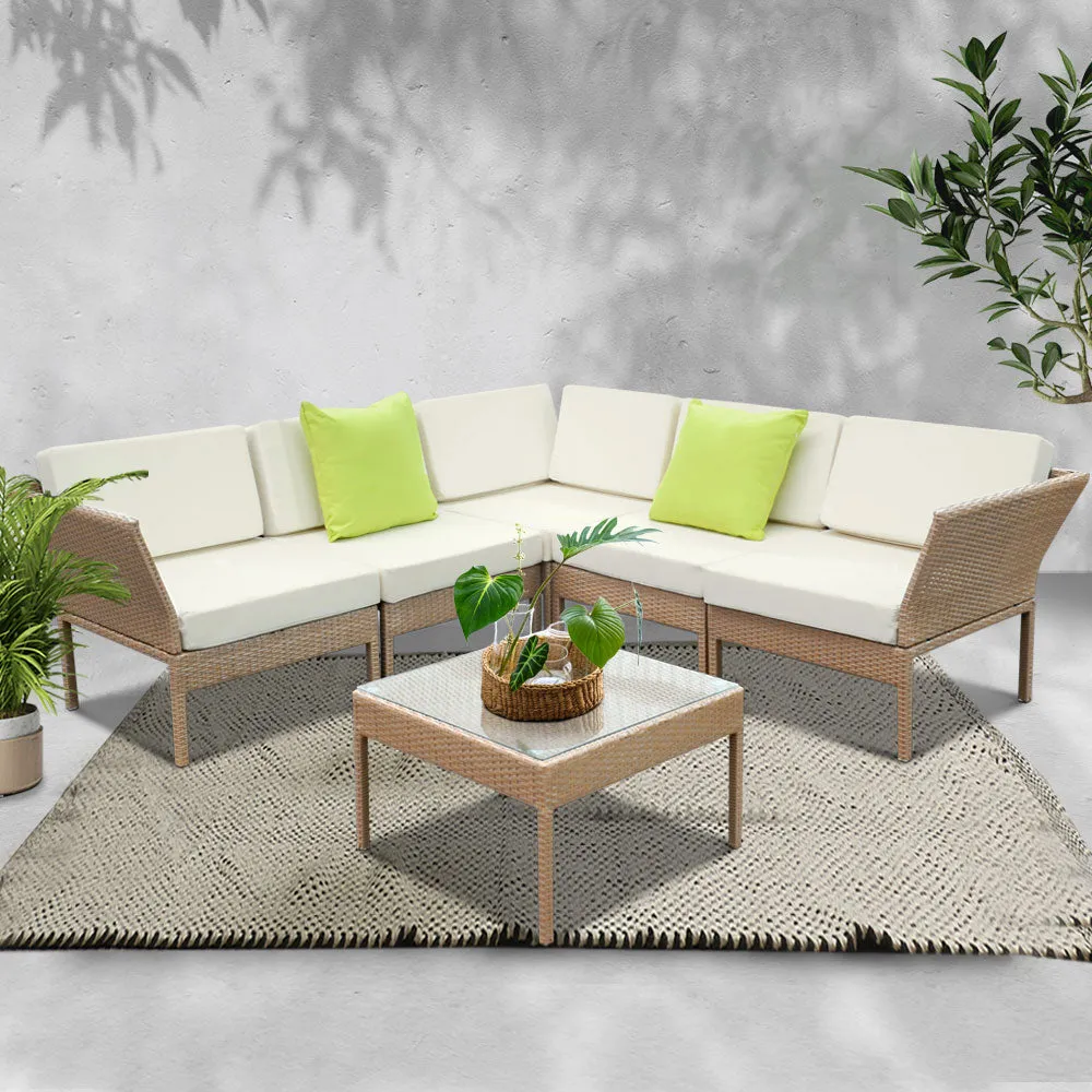 6pcs Outdoor Sofa Lounge Setting Couch Wicker Table Chairs Patio Furniture Beige