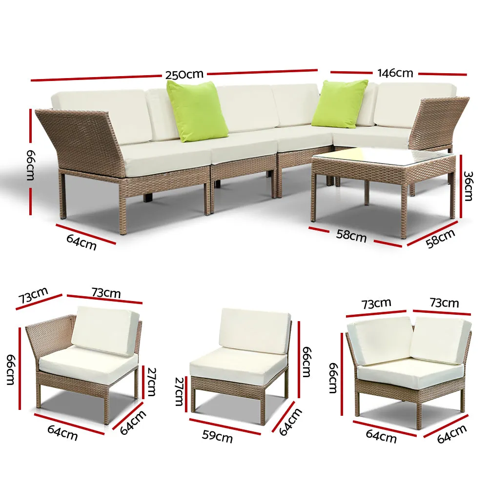 6pcs Outdoor Sofa Lounge Setting Couch Wicker Table Chairs Patio Furniture Beige