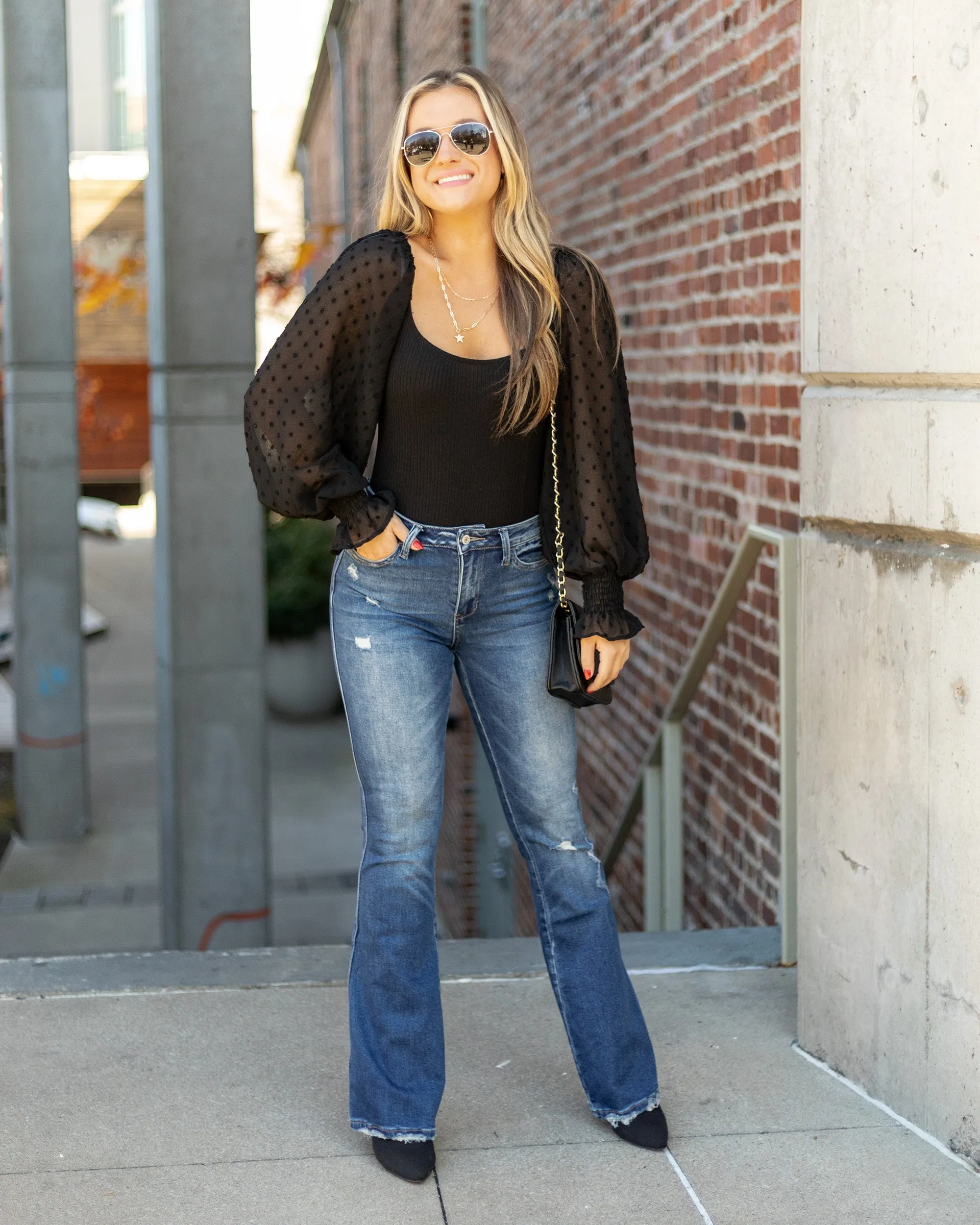 Abilene Swiss Dot Balloon Sleeve Bodysuit