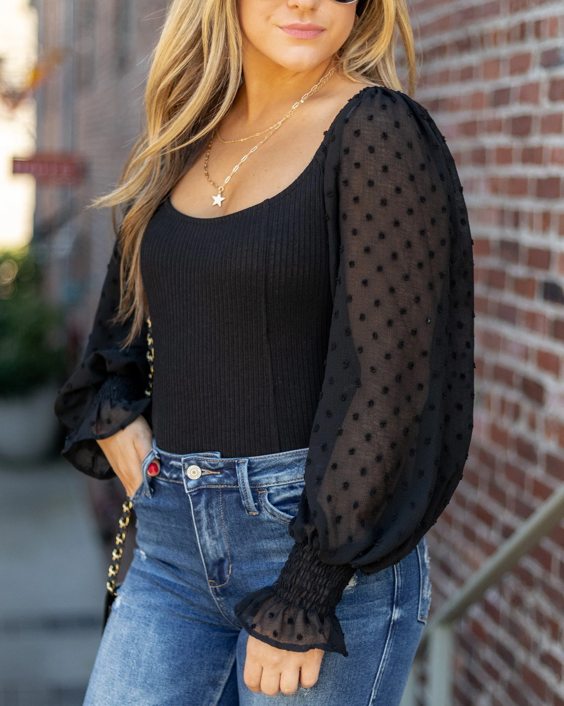 Abilene Swiss Dot Balloon Sleeve Bodysuit