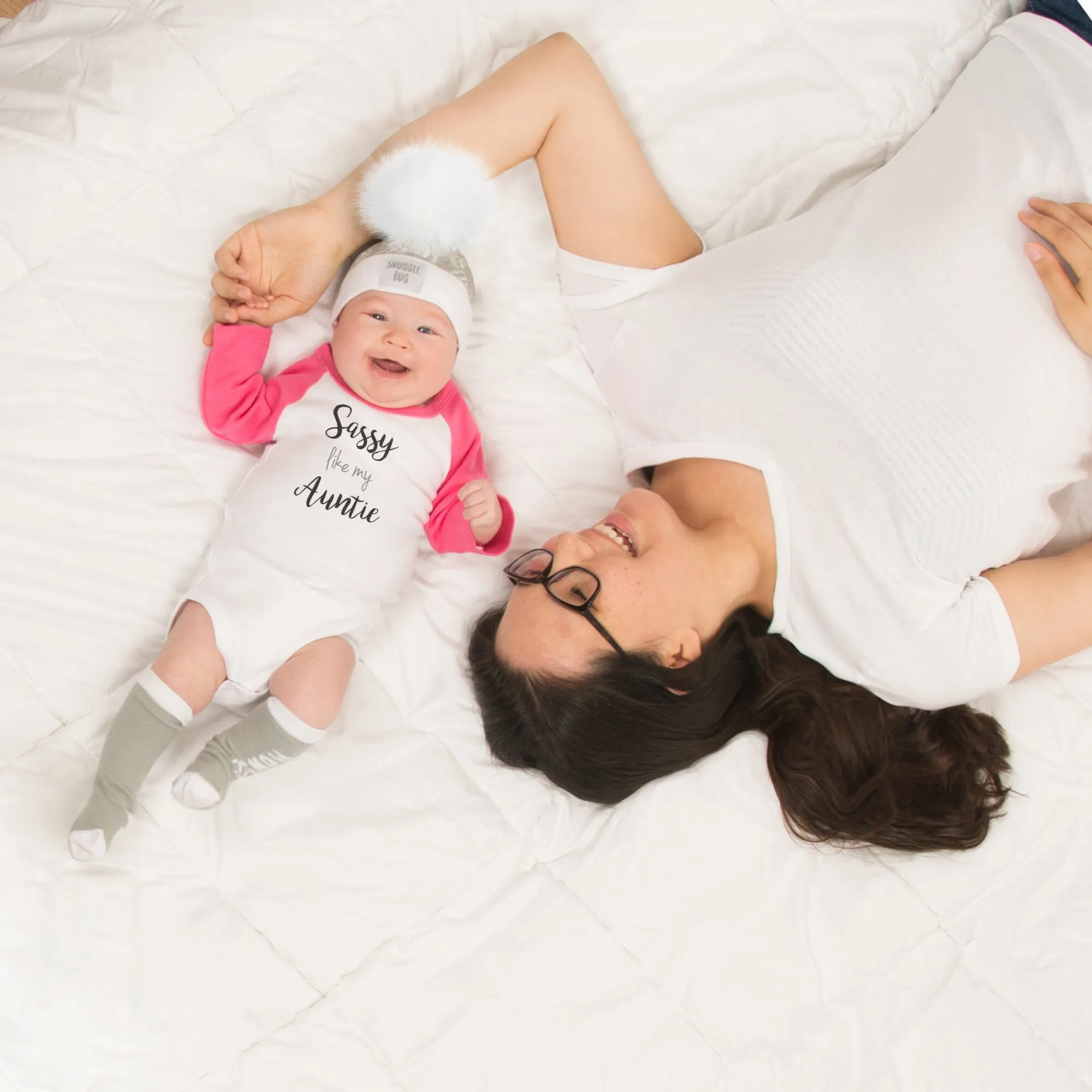 Auntie 3/4 Length Pink Sleeve Onesie