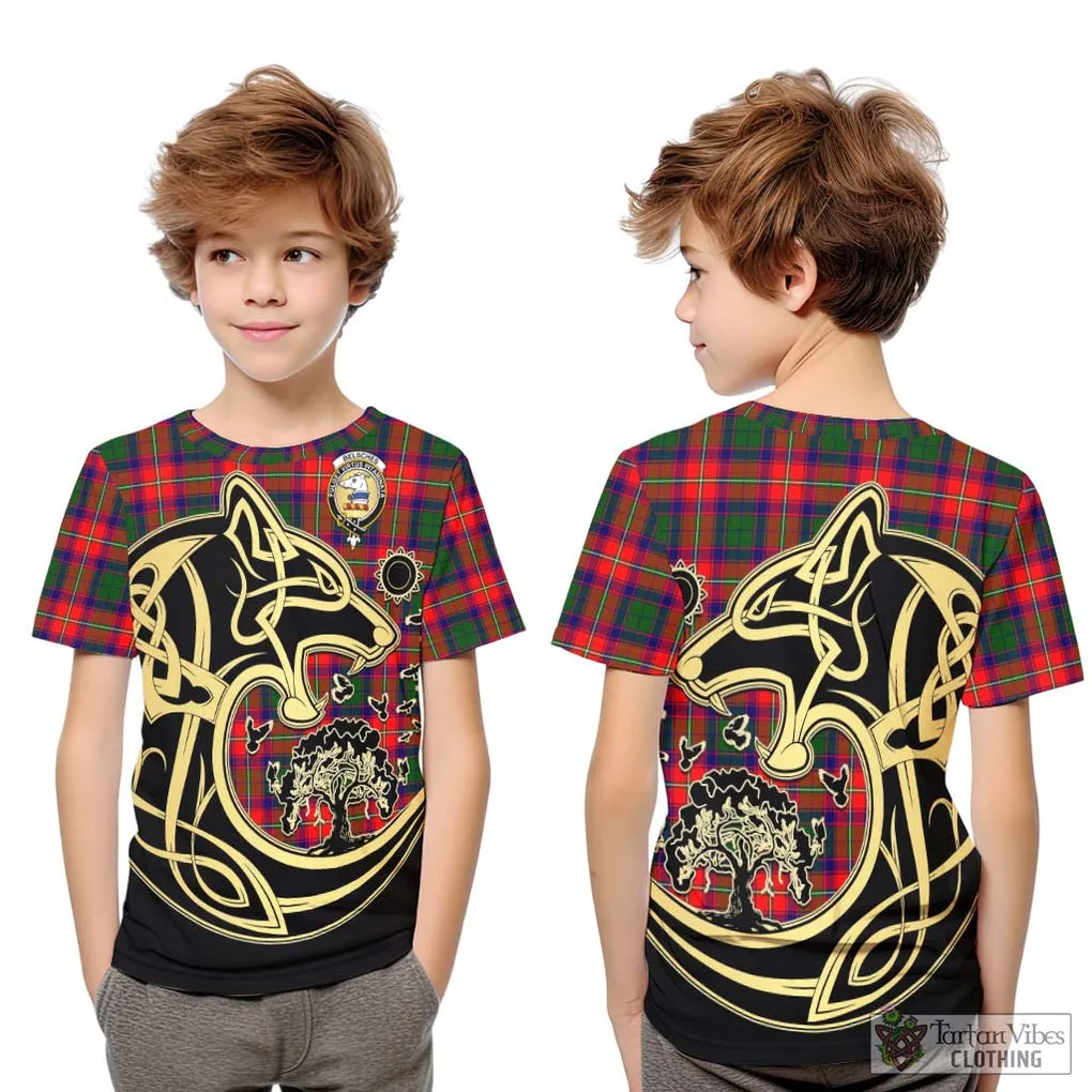 Belsches Tartan Kid T-Shirt with Family Crest Celtic Wolf Style