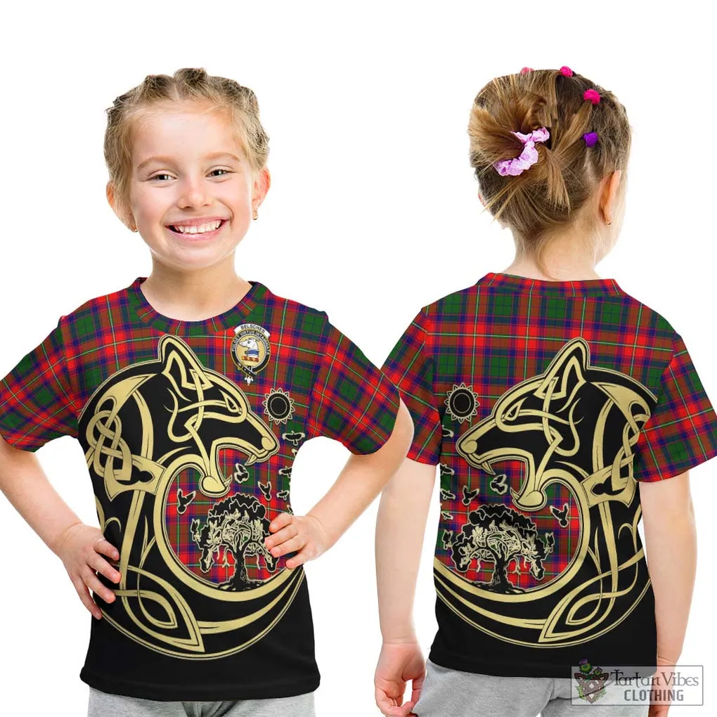 Belsches Tartan Kid T-Shirt with Family Crest Celtic Wolf Style