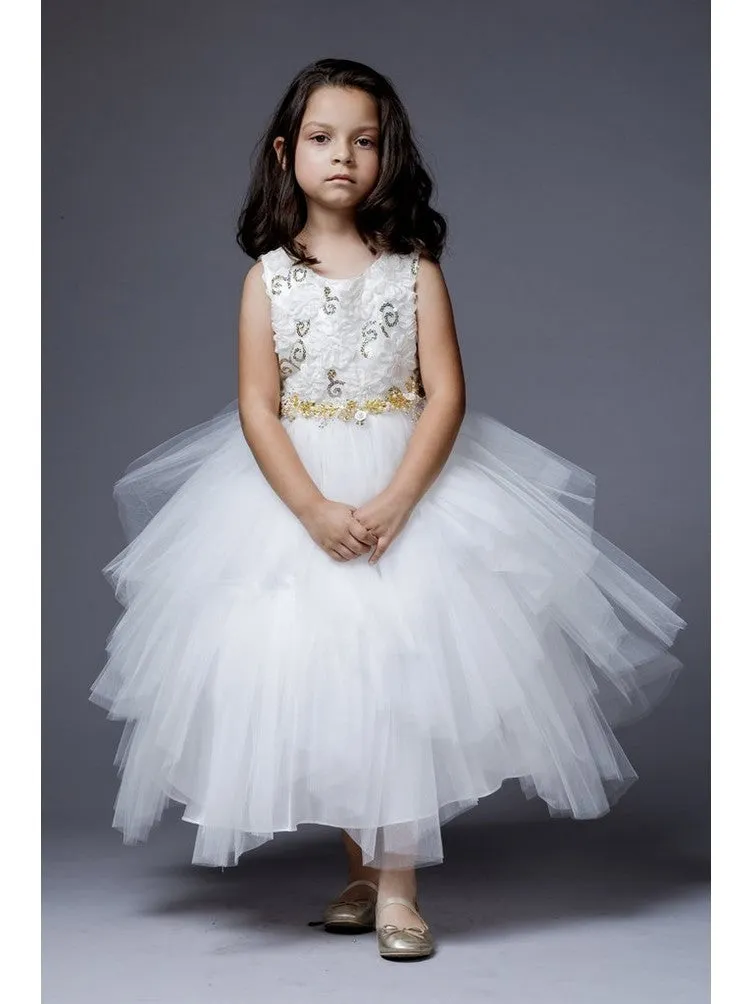 Big Girls Ivory Sequin Tiered Sonia Junior Bridesmaid Dress 8-12