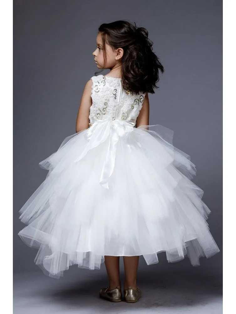 Big Girls Ivory Sequin Tiered Sonia Junior Bridesmaid Dress 8-12