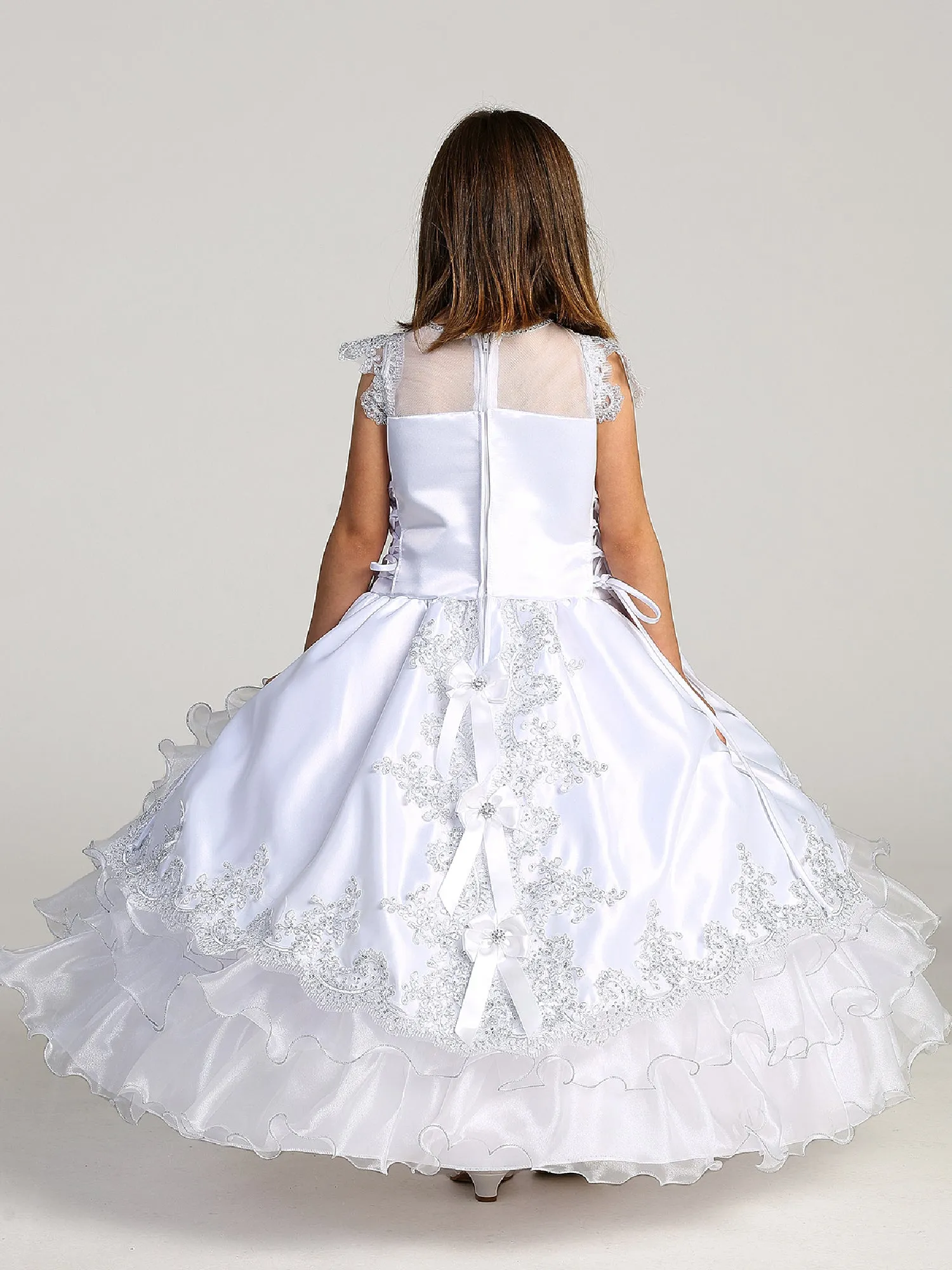 Big Girls White Peplum Organza Skirt Communion Dress 7-18