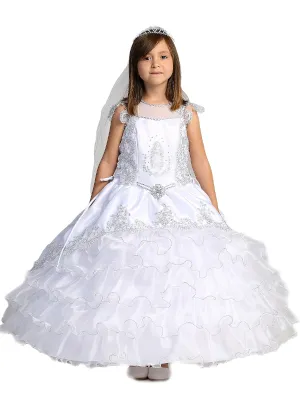 Big Girls White Peplum Organza Skirt Communion Dress 7-18