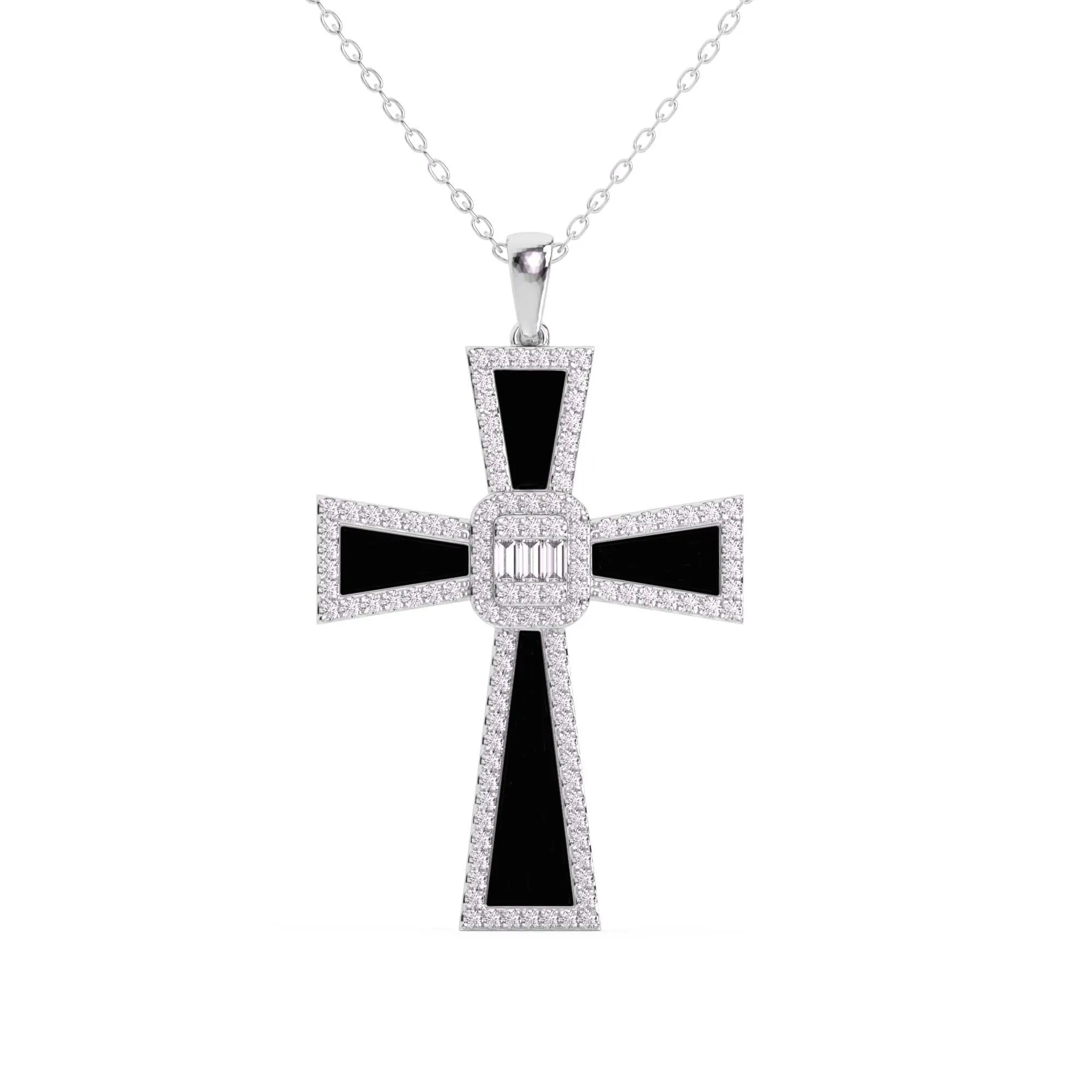 Black and White Cross Pendant 7/8Ctw