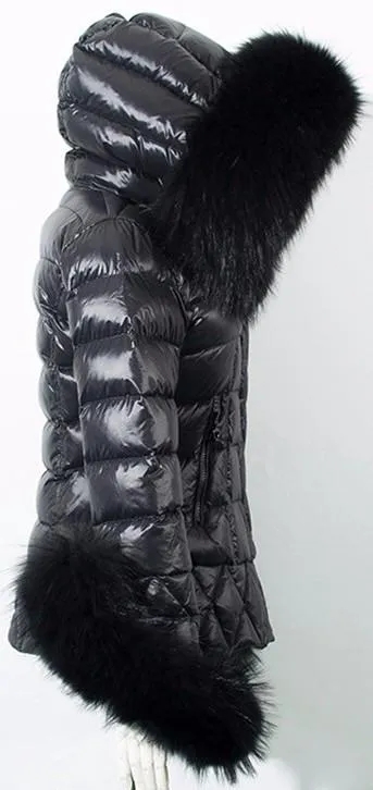 Black Faux-Fur Trim Down Jacket