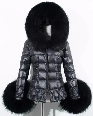 Black Faux-Fur Trim Down Jacket