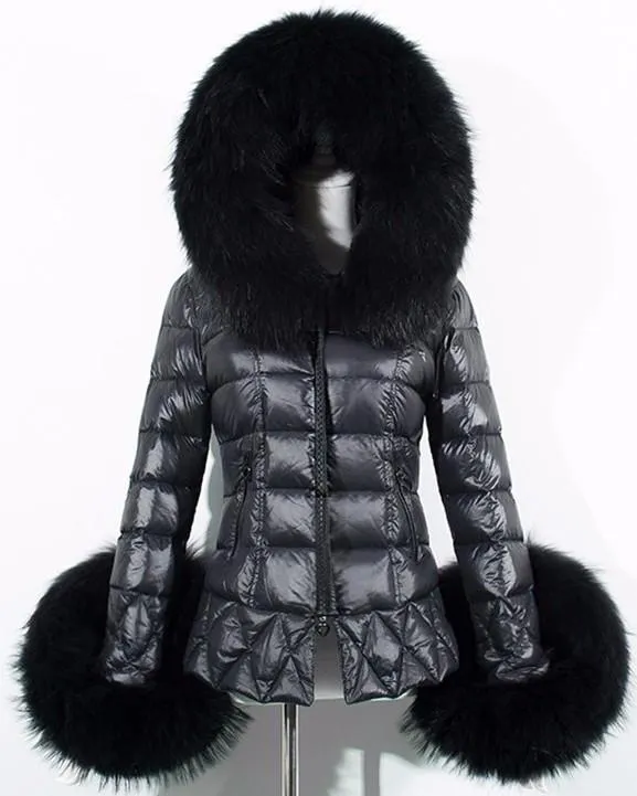 Black Faux-Fur Trim Down Jacket