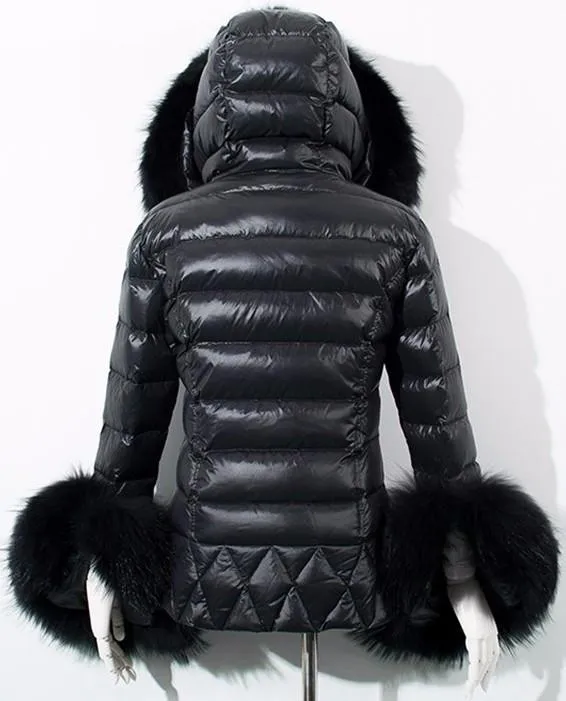 Black Faux-Fur Trim Down Jacket