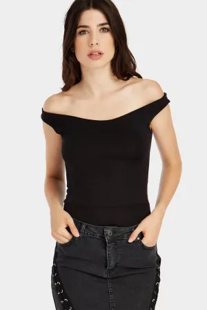 Black Off Shoulder Basic Bodysuit