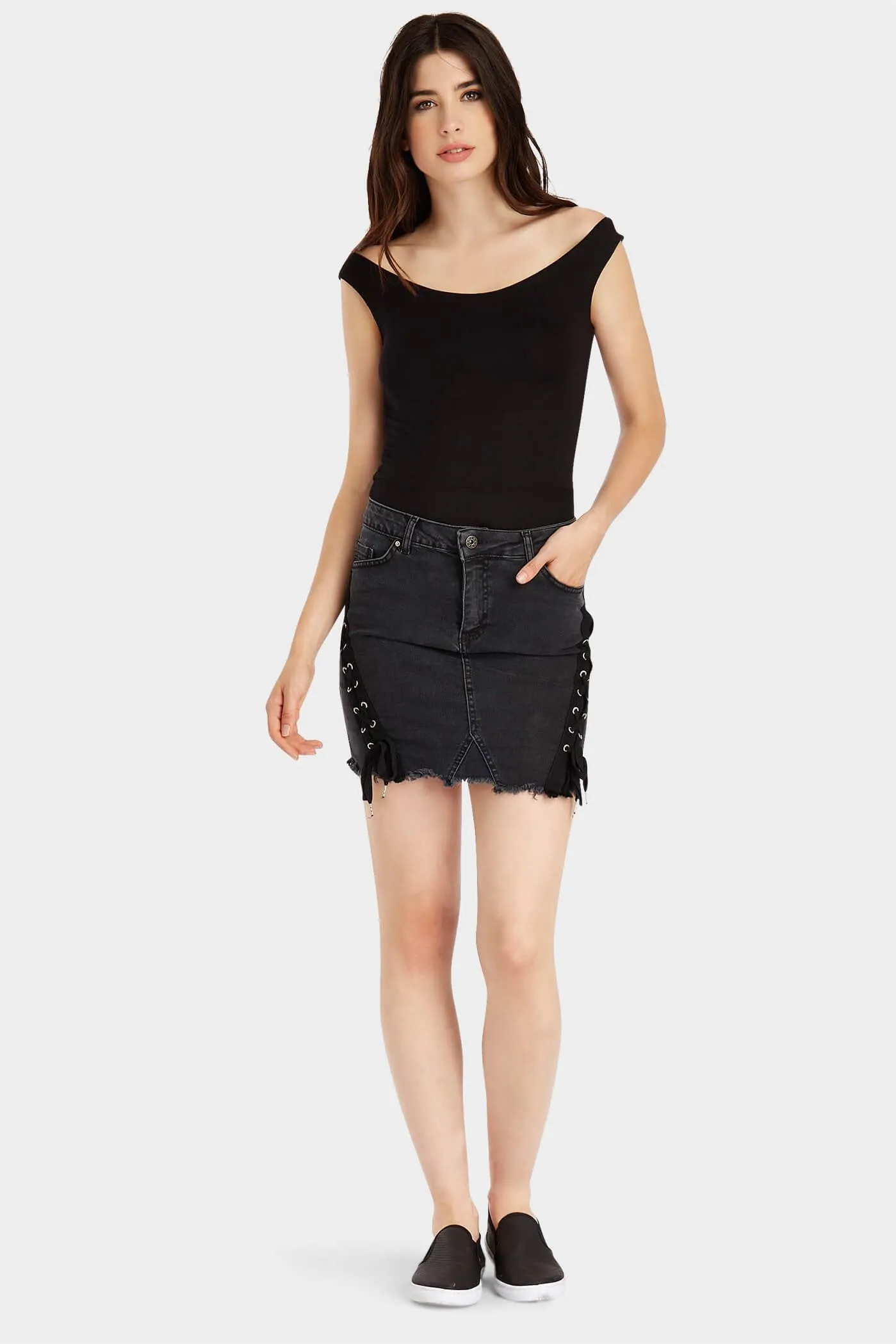 Black Off Shoulder Basic Bodysuit