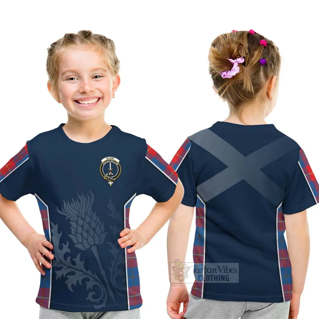 Blane Tartan Kid T-Shirt with Family Crest and Scottish Thistle Vibes Sport Style