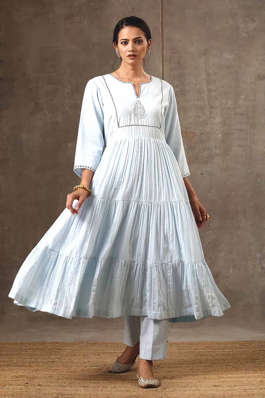 Blue Woven Cotton Kurta & Pant Set (2 Pc)