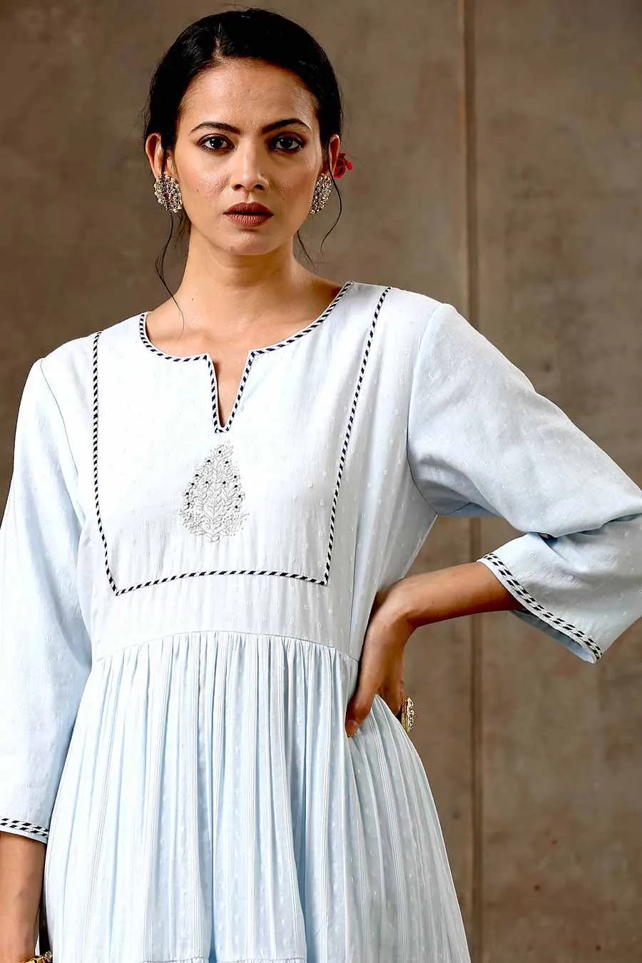Blue Woven Cotton Kurta & Pant Set (2 Pc)