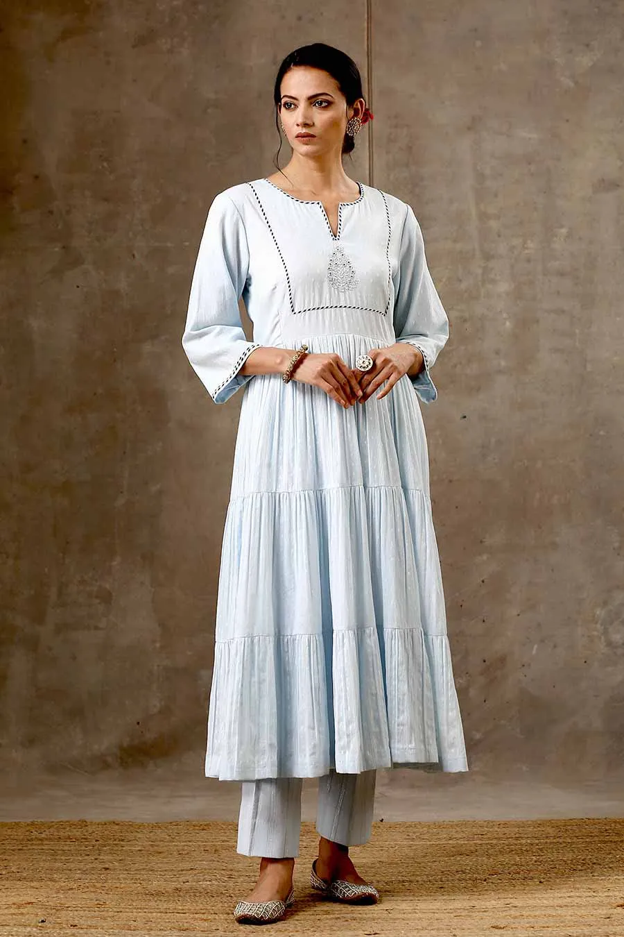 Blue Woven Cotton Kurta & Pant Set (2 Pc)