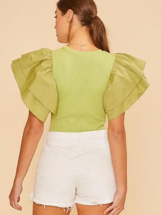 Born to Fly Double Ruffle Wing Sleeve Knit Bodysuit