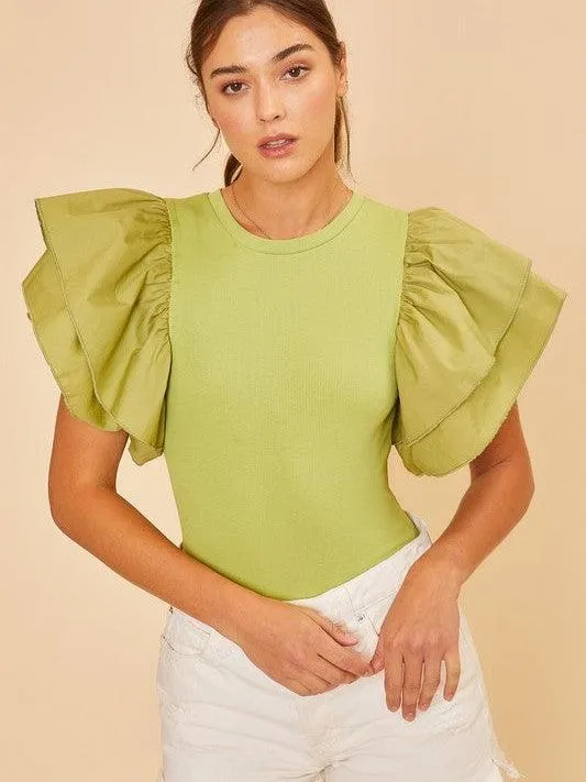 Born to Fly Double Ruffle Wing Sleeve Knit Bodysuit