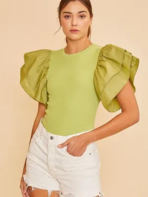 Born to Fly Double Ruffle Wing Sleeve Knit Bodysuit