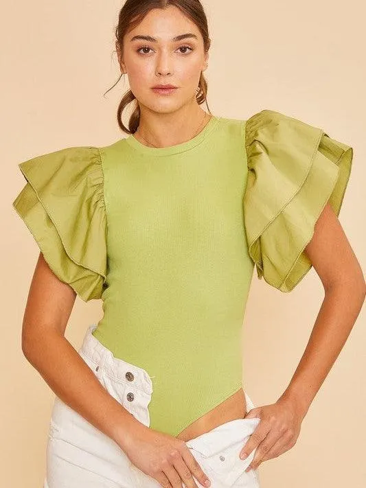 Born to Fly Double Ruffle Wing Sleeve Knit Bodysuit