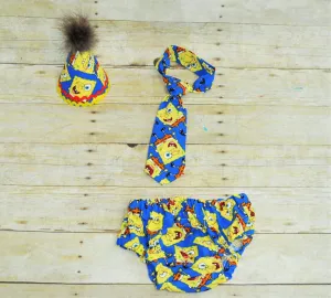 boy cake smash, spongebob cake smash, boy smash cake set, boy cake smash set,spongebob tie, hat, banner, bunting, party hat