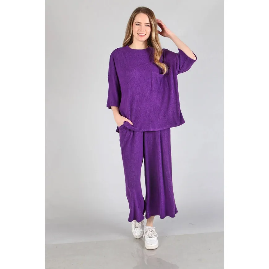 Brushed Wide Leg Pants Purple