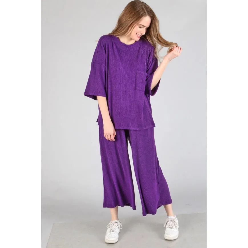 Brushed Wide Leg Pants Purple
