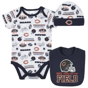 Chicago Bears 3-Piece Baby Boys Bodysuit, Bib, and Cap Set