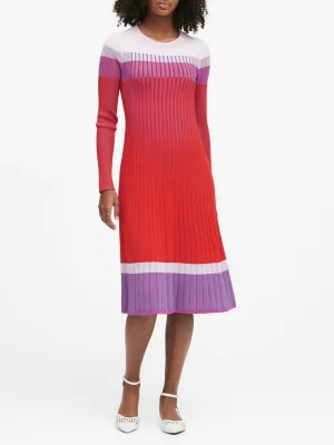 Color-Block Sweater Dress in Red Stripe