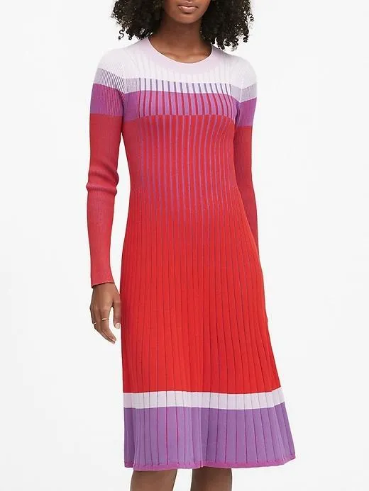 Color-Block Sweater Dress in Red Stripe