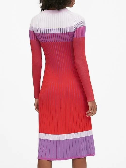 Color-Block Sweater Dress in Red Stripe