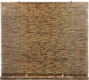 Cordless Bamboo Blinds - Waterproof Roller Shades for Porch, Patio & Interior Windows - Roll-Up Bamboo Shades for inside Mount - Indoor & Outdoor Privacy Screen, Cocoa, 72"W X 72"L - 3370772E