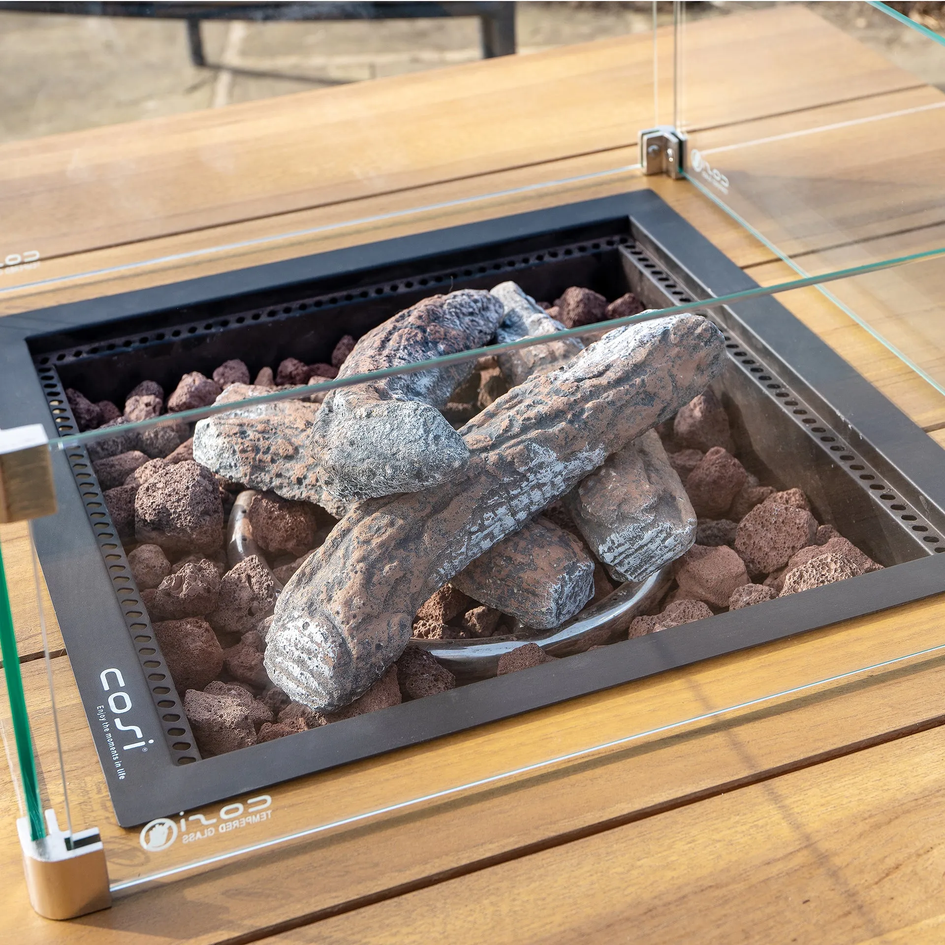 Cosiloft 100 Black and Teak Fire Pit Table