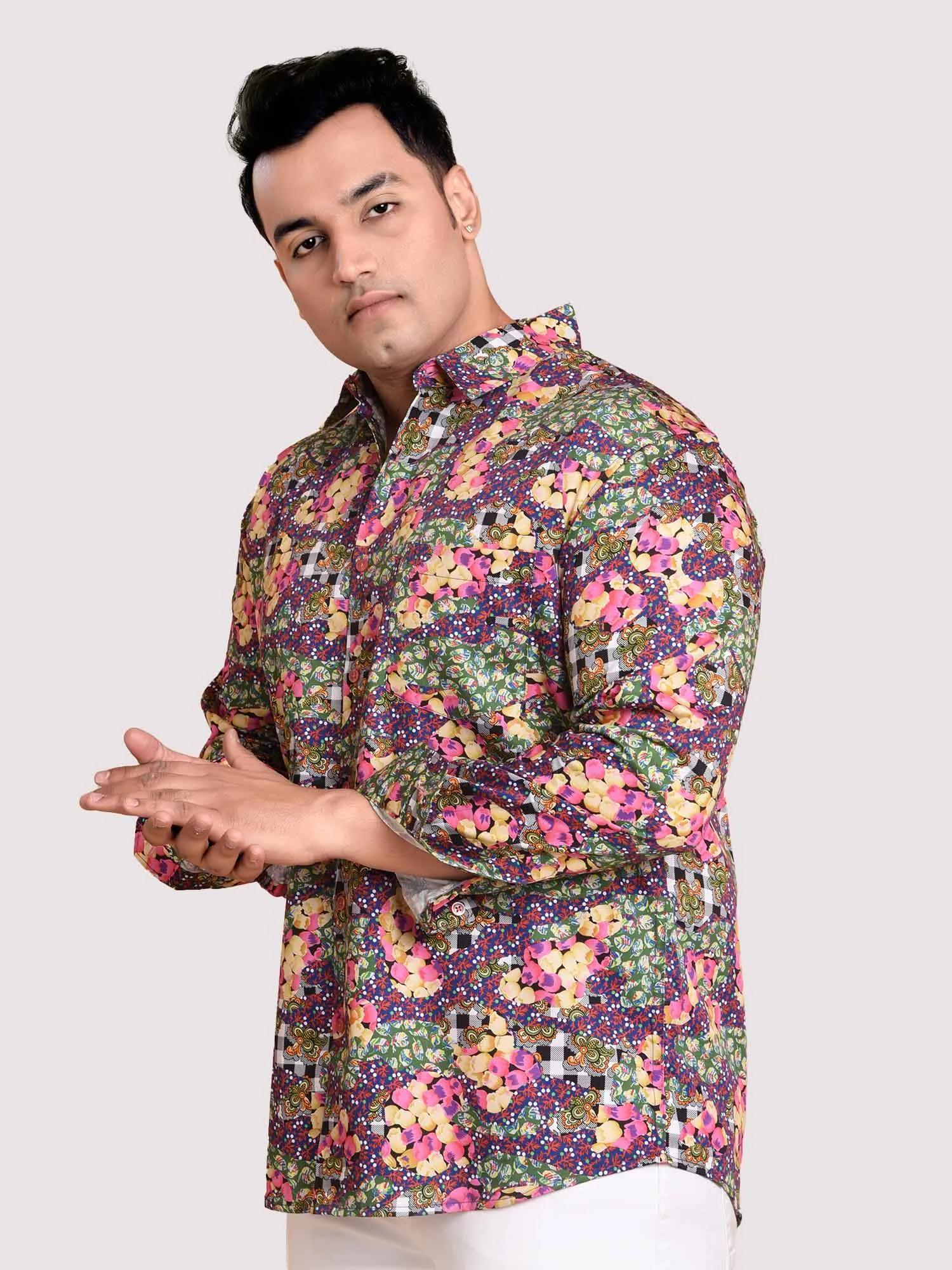 Daisy Patch Digital Printed Shirt Men's Plus Size