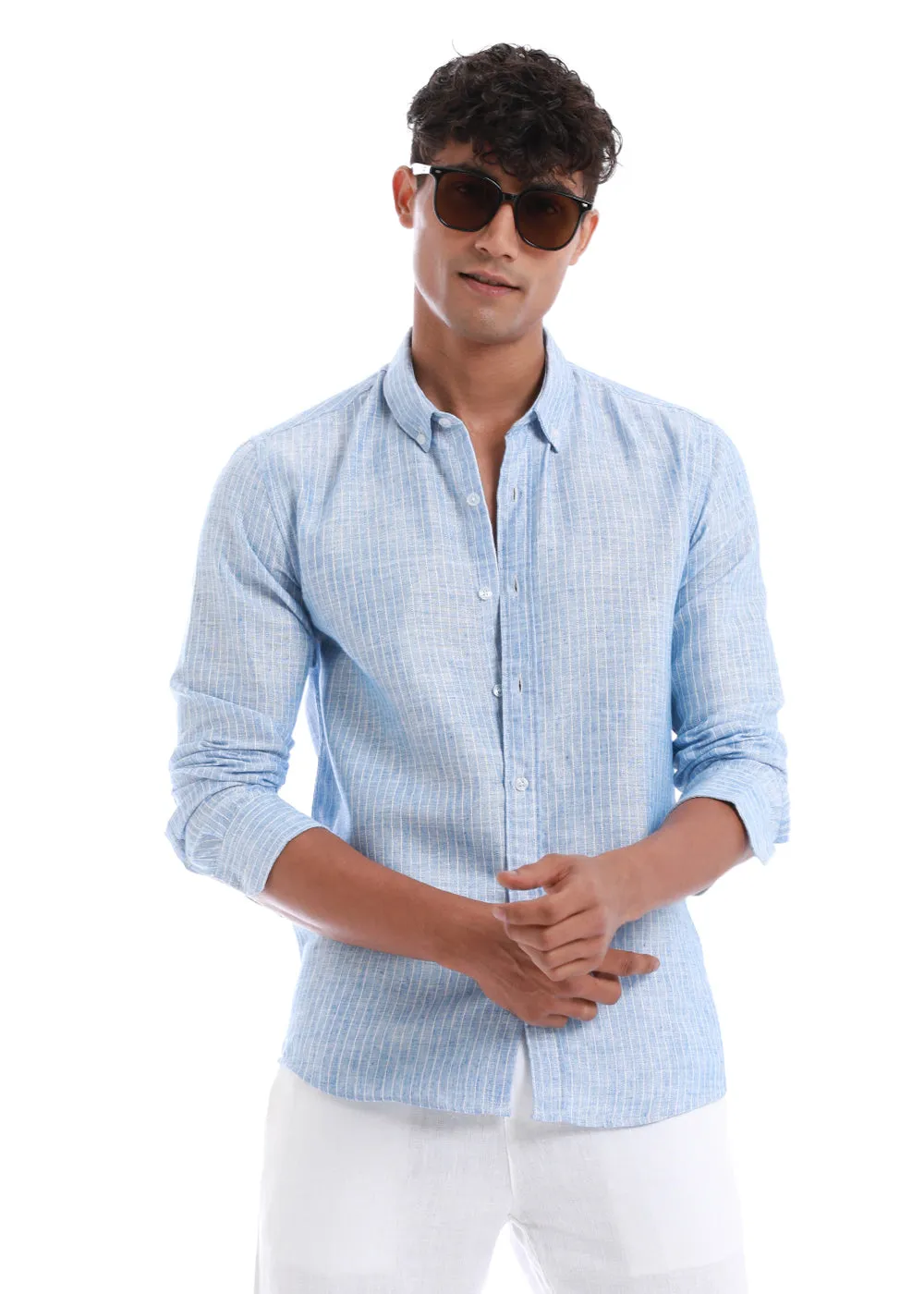 Elegant Lucent White Stripe Blended Linen shirt