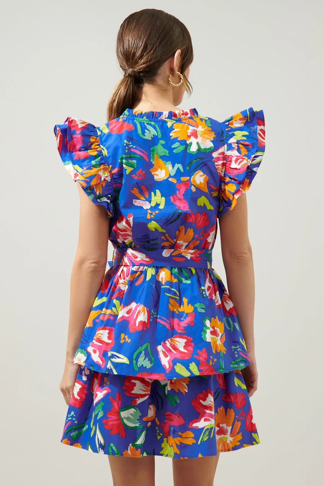 Esby Floral Strokes Marisol Tiered Mini Dress