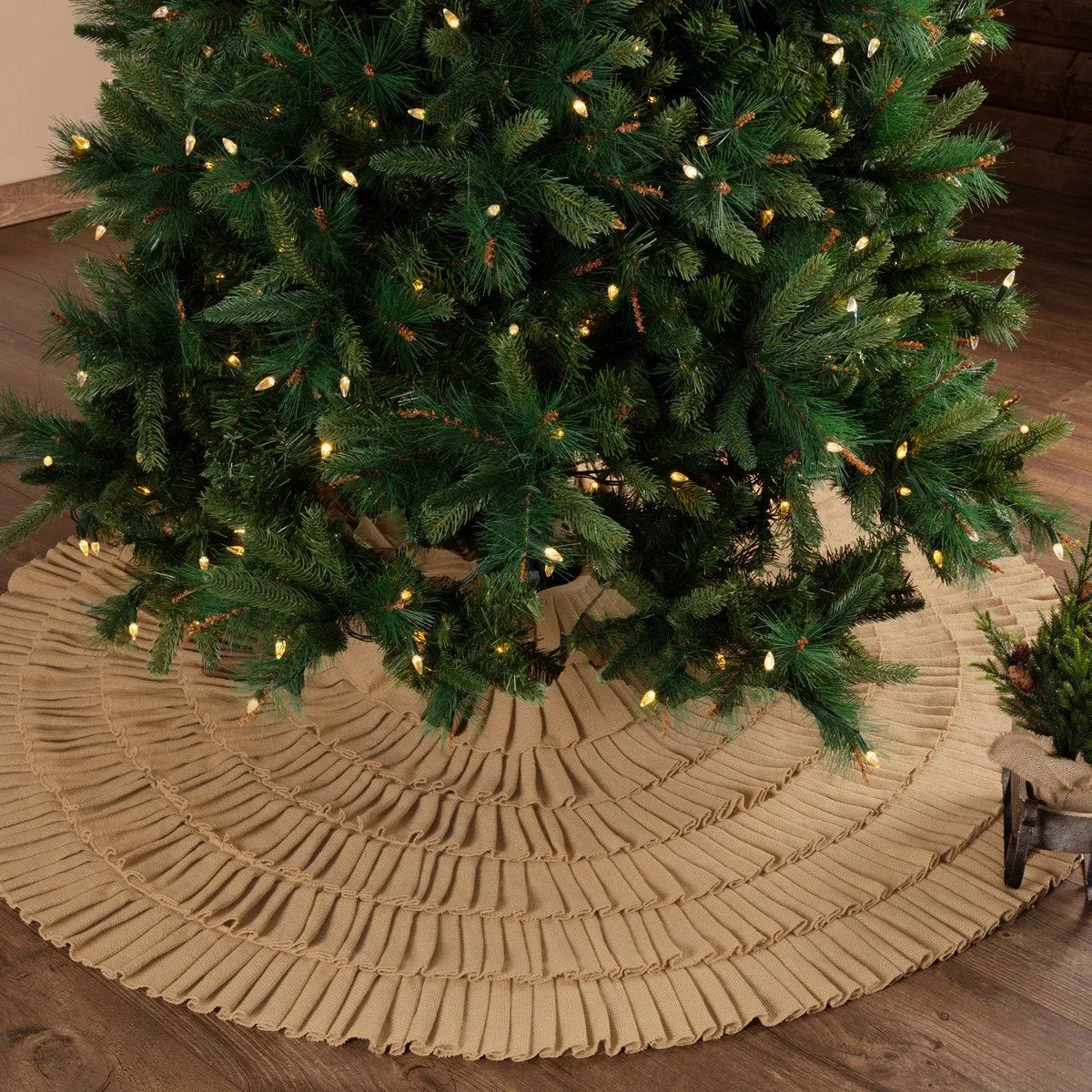 Festive Natural Burlap Ruffled Tree Skirt