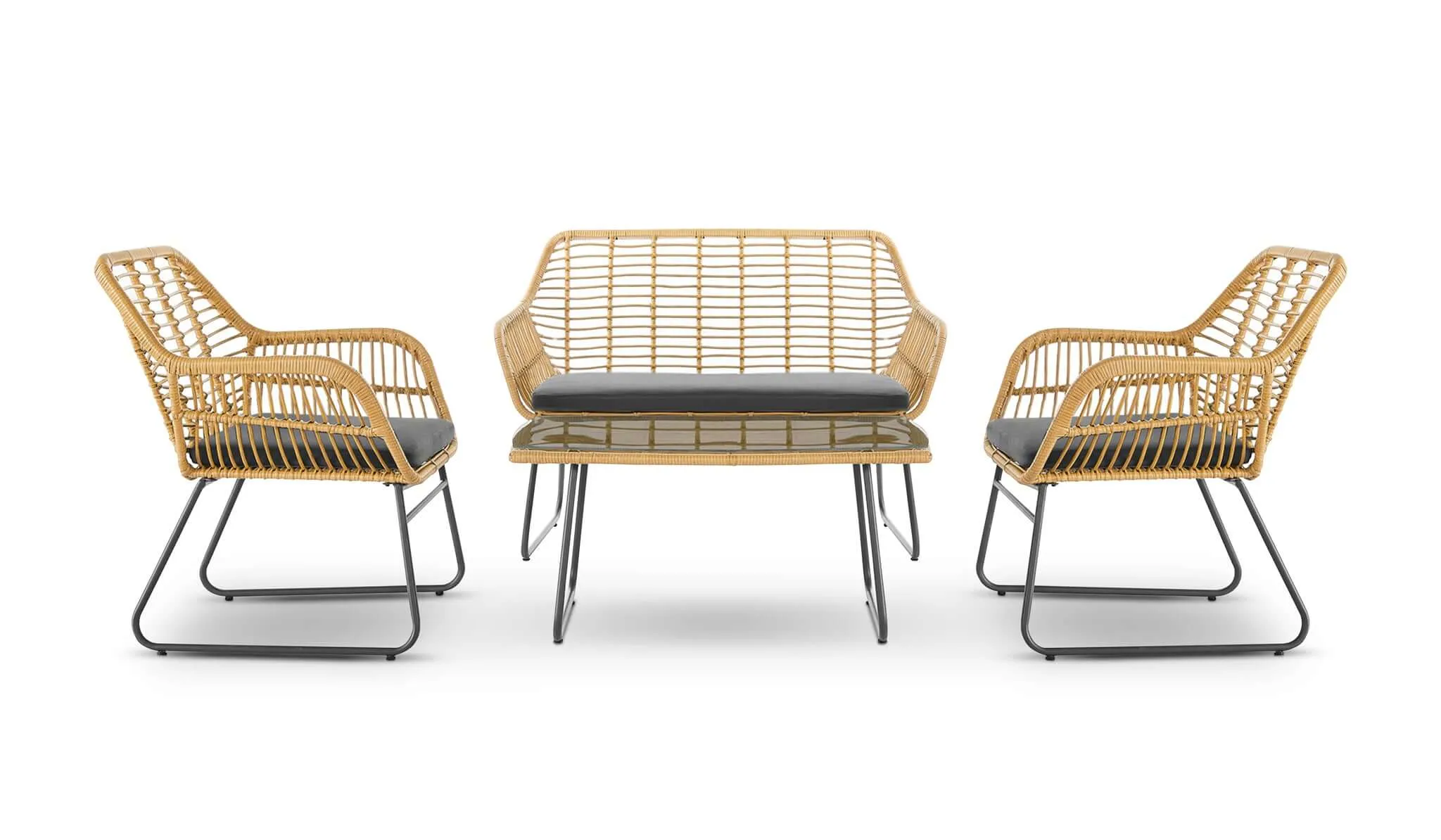 Florence Wicker PE Rattan Garden Outdoor Sofa, Table & Chairs 4 Piece Set