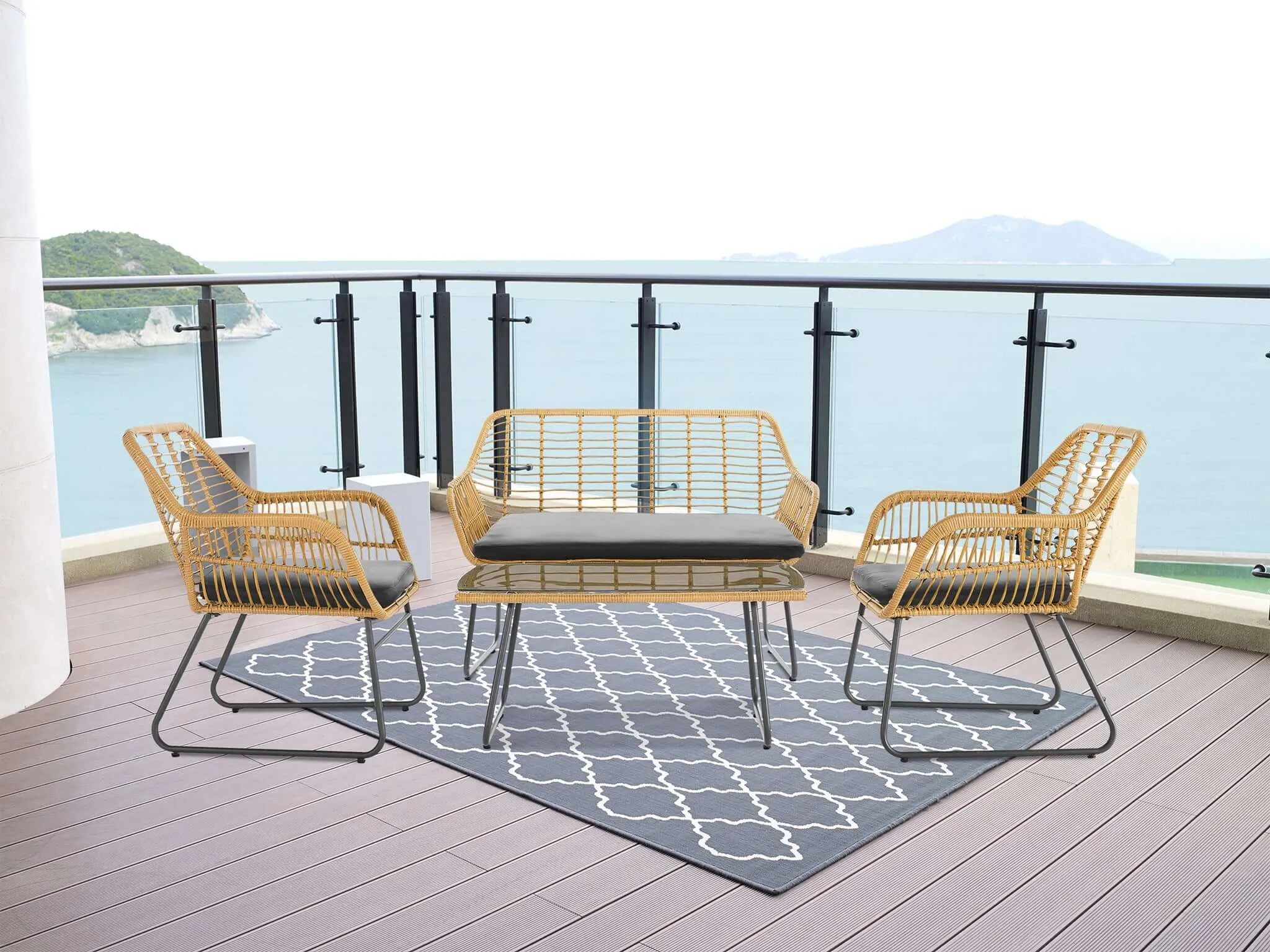 Florence Wicker PE Rattan Garden Outdoor Sofa, Table & Chairs 4 Piece Set